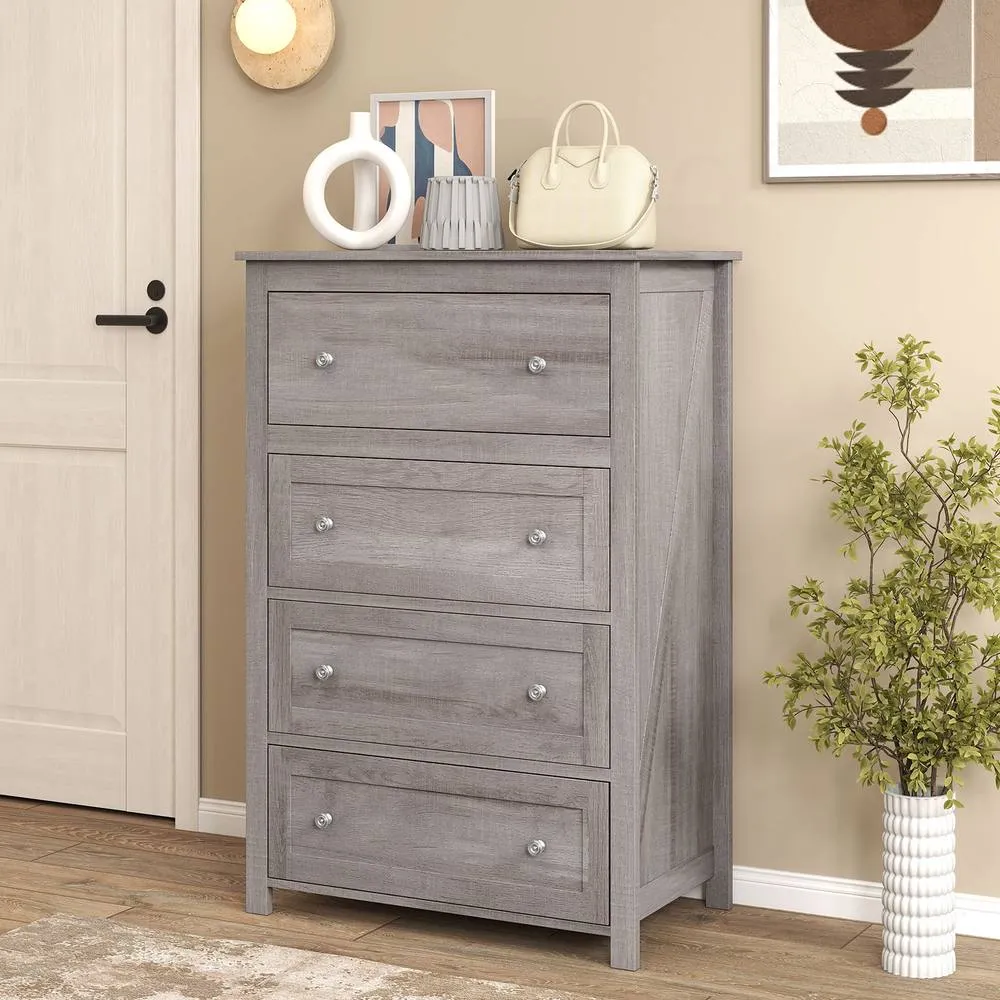 Costway 4 Drawer Dresser Storage Cabinet Chest of Drawers Clothes Organizer in Grey 4