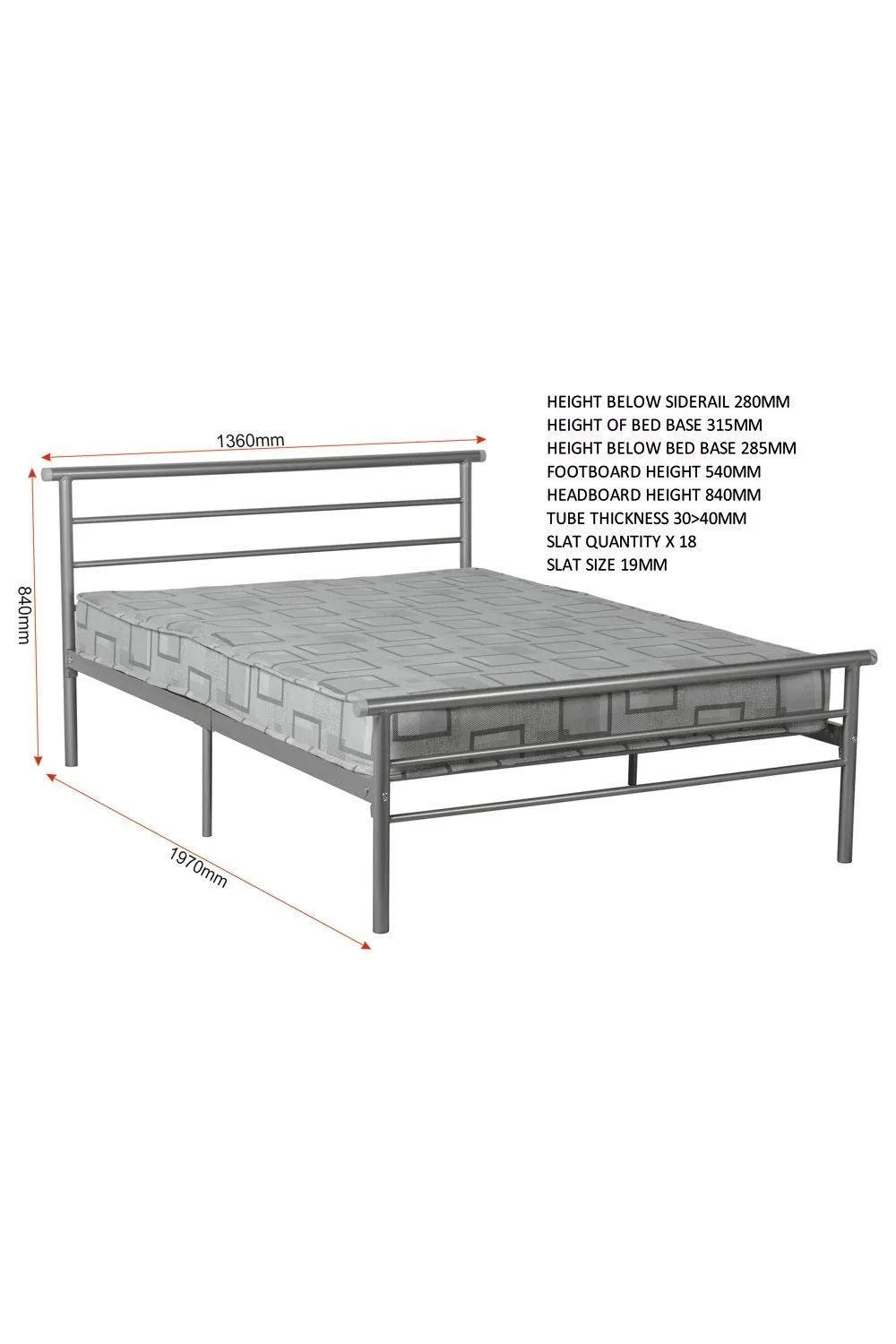 Seconique Orion 4' Small Double Bed in Metallic Silver 6