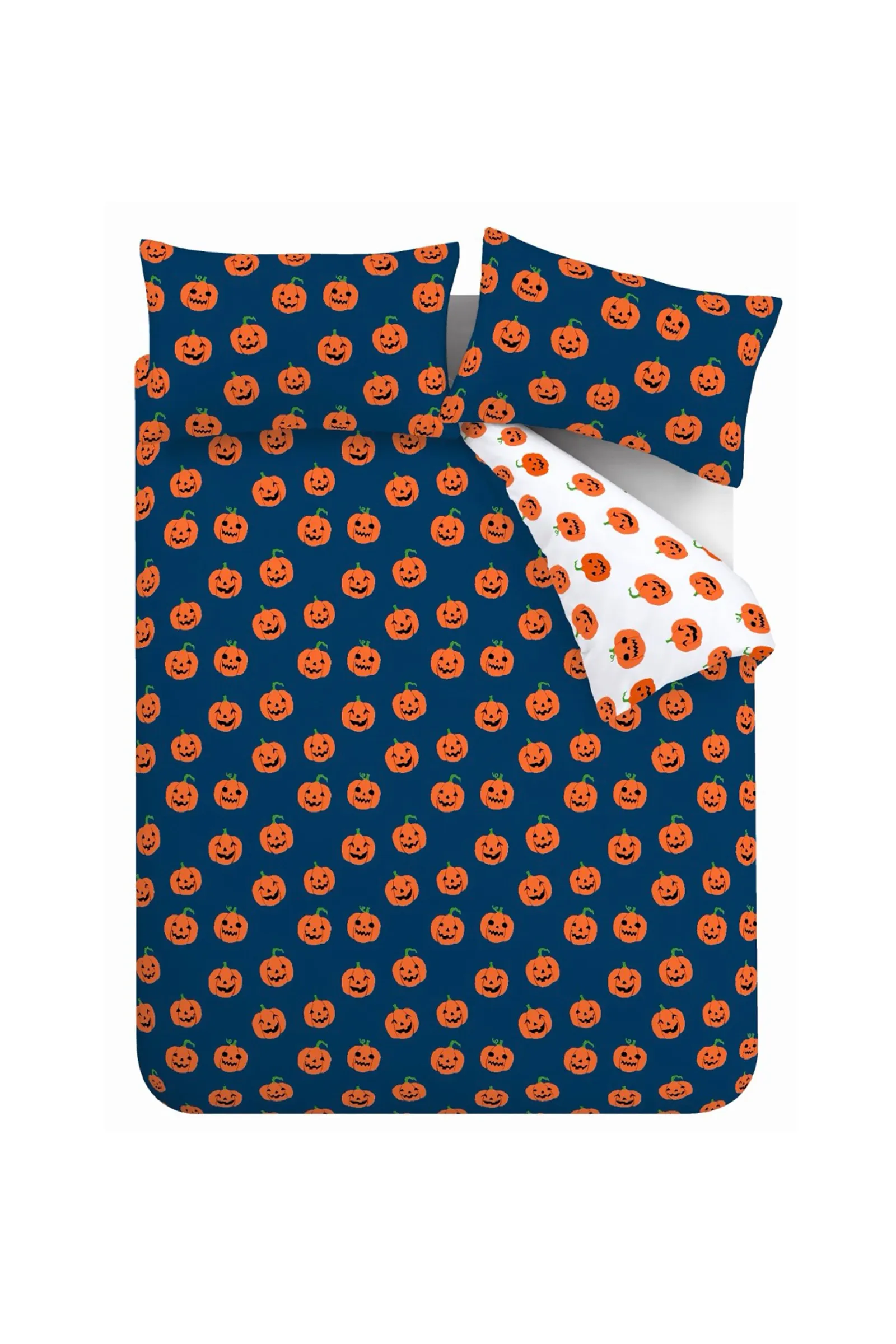 Catherine Lansfield Halloween Pumpkins Reversible Duvet Cover Set in Navy 6