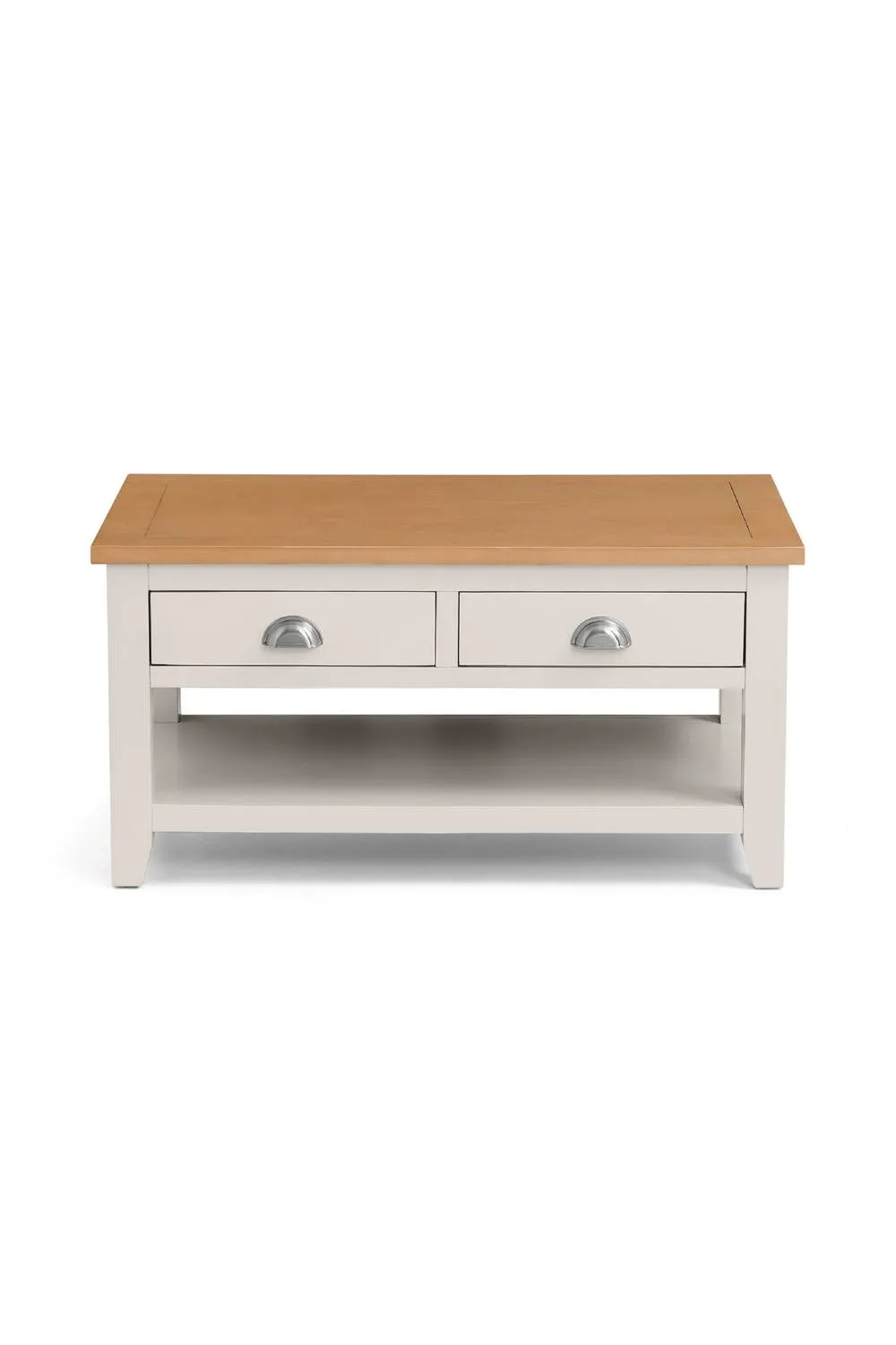 Julian Bowen Richmond 2 Drawer Coffee Table with Shelf in Light Grey 4