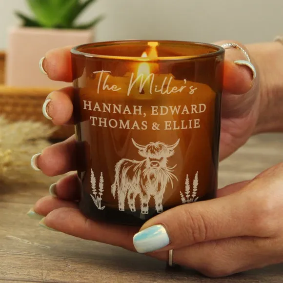 Personalised Engraved Highland Cow Glass Candle 4