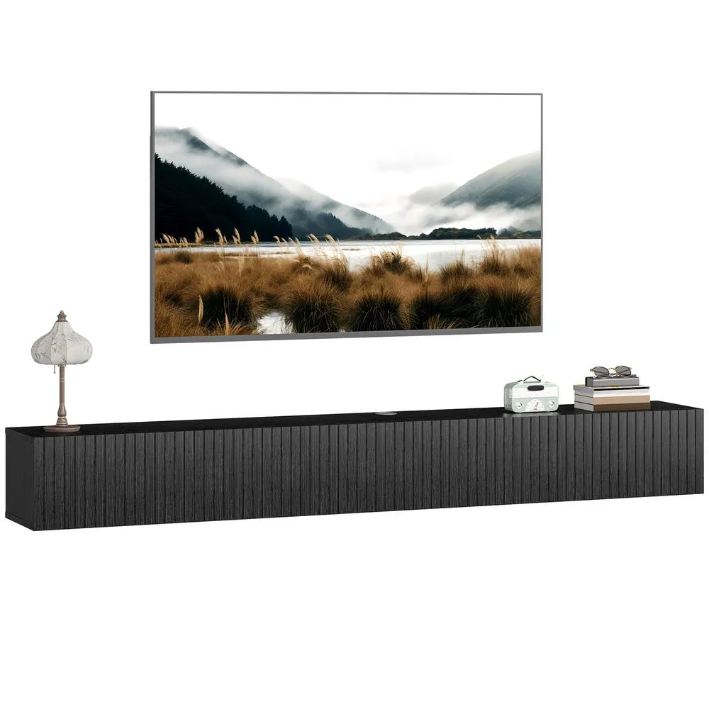 HOMCOM Wall Mount TV Stand Cabinet with Fluted Flip-Down Doors in Black 2