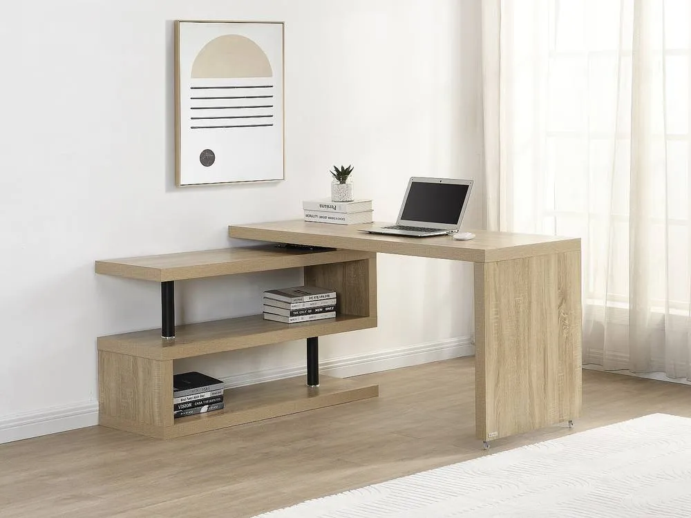 Vente-unique Extendable Desk - MDF - Colour: Oak - 360° Swivel Tray - NICEPHORE II in Light Oak 4