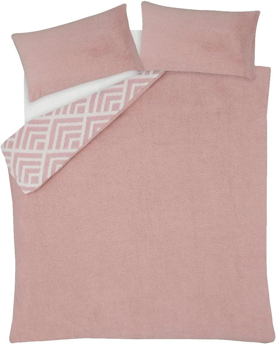 Smart Living Luxurious Geometric Jacquard Fleece Duvet Cover with Pillowcases in Pink 5
