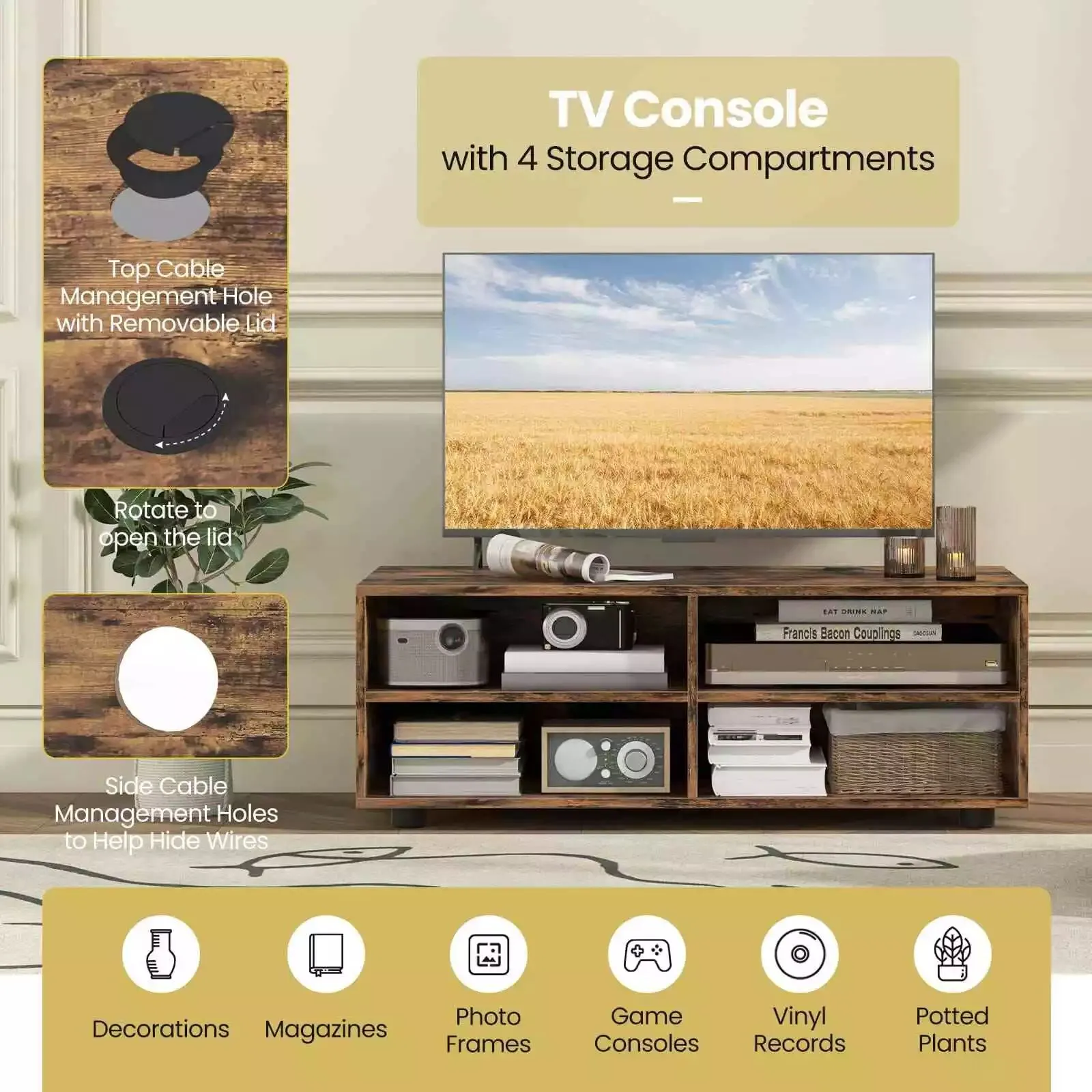Costway TV Stand for TVs up to 40 Inches Wooden Media Console Table Entertainment Center in Brown 4