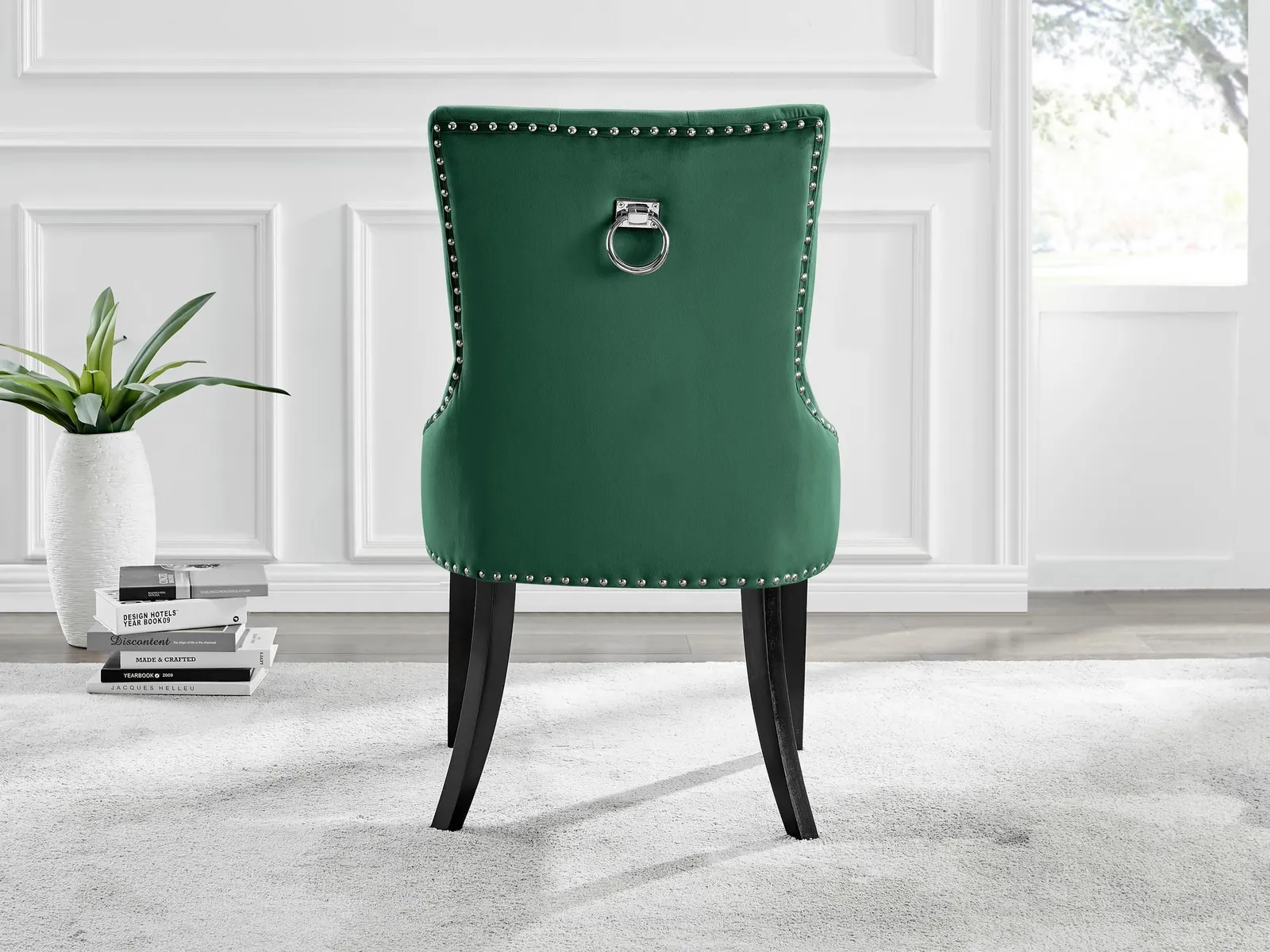 FurnitureboxUK Set of 2 Belgravia Deep Padded Soft Velvet & Chrome Knockerback Dining Chairs With Black Powder Coated Legs in Green 4