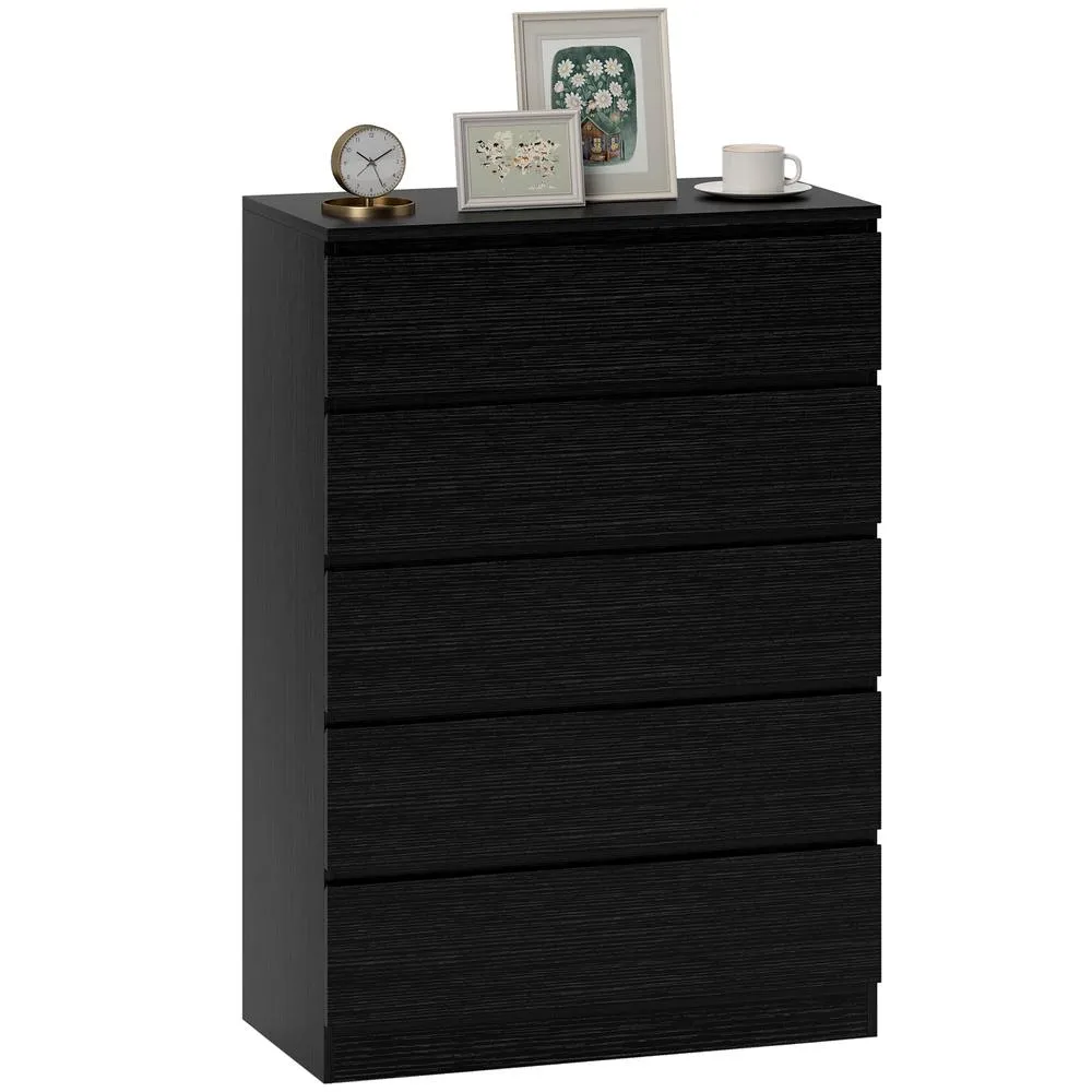 HOMCOM Chest of Drawers with 5 Drawers, Modern Dresser for Bedroom, Black 2