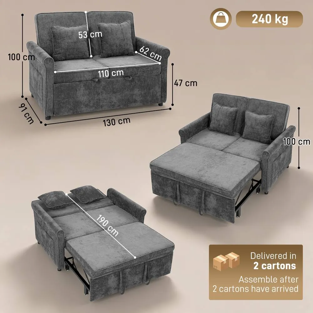HOMCOM 2 Seater Sofa Bed, 3-in-1 Convertible Pull Out Sofa Bed, Grey 3