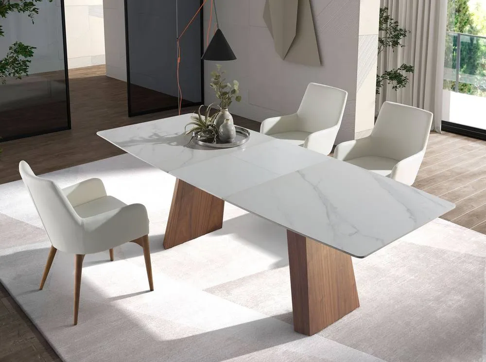 Angel Cerda White Leatherette Dining Chair with Walnut-Coloured 4