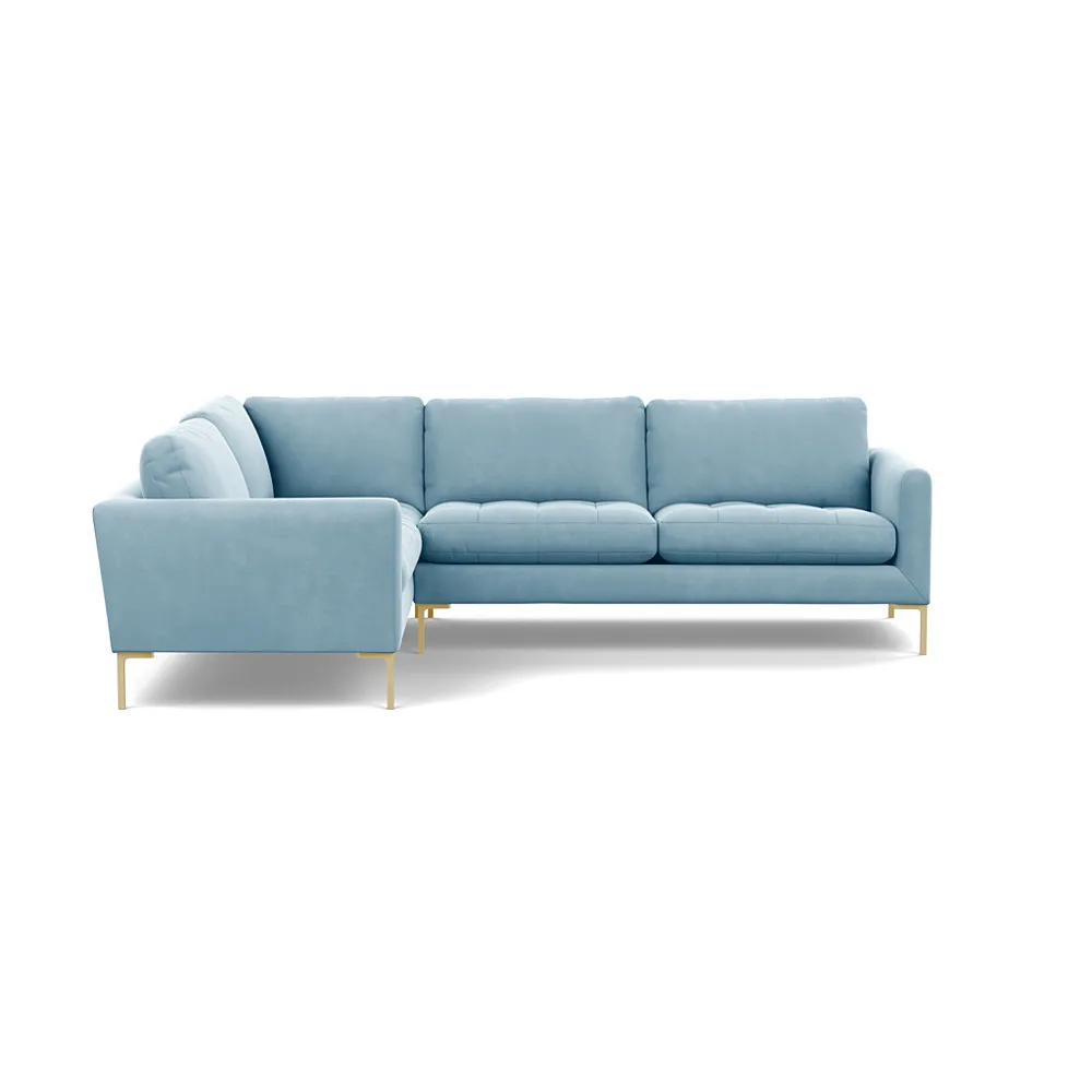Heal's Eton Left Hand Facing Corner Sofa Varese Velvet Sky Brass Feet