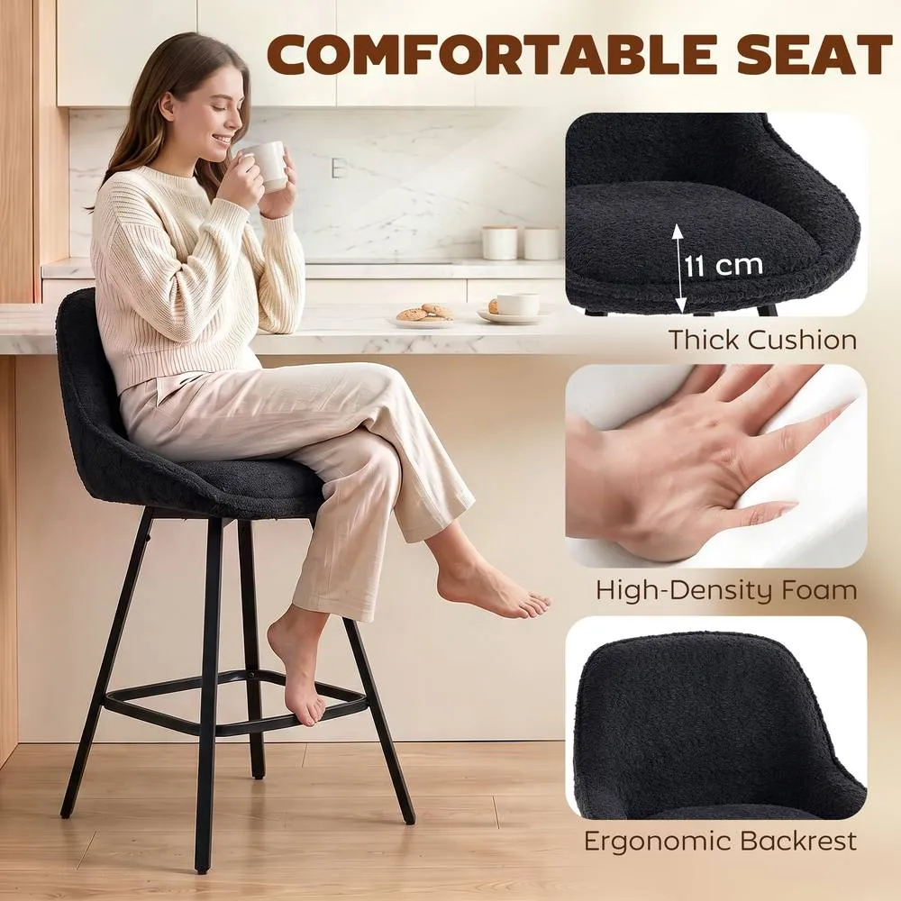 HOMCOM Bar Stools Set of 2, 360° Swivel, 64 cm Counter Height in Black 5