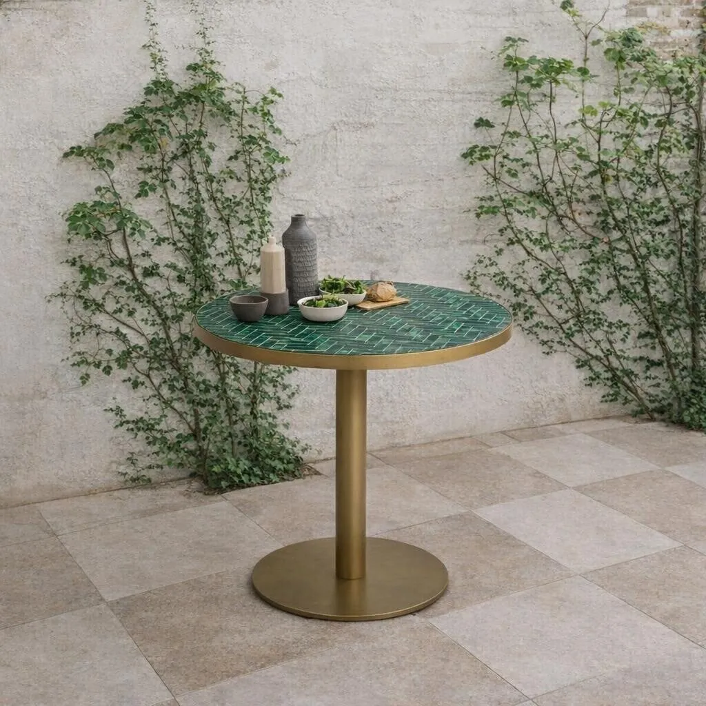 Atlantic Garden Pedestal Bistro Dining Table, Round, Stone, Green | Barker & Stonehouse