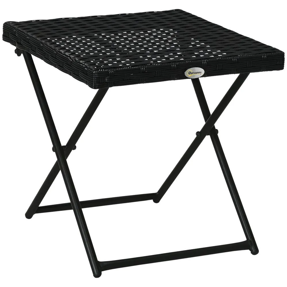 OUTSUNNY Folding Square Rattan Coffee Table w/ Steel Frame Bistro Garden in Black 2