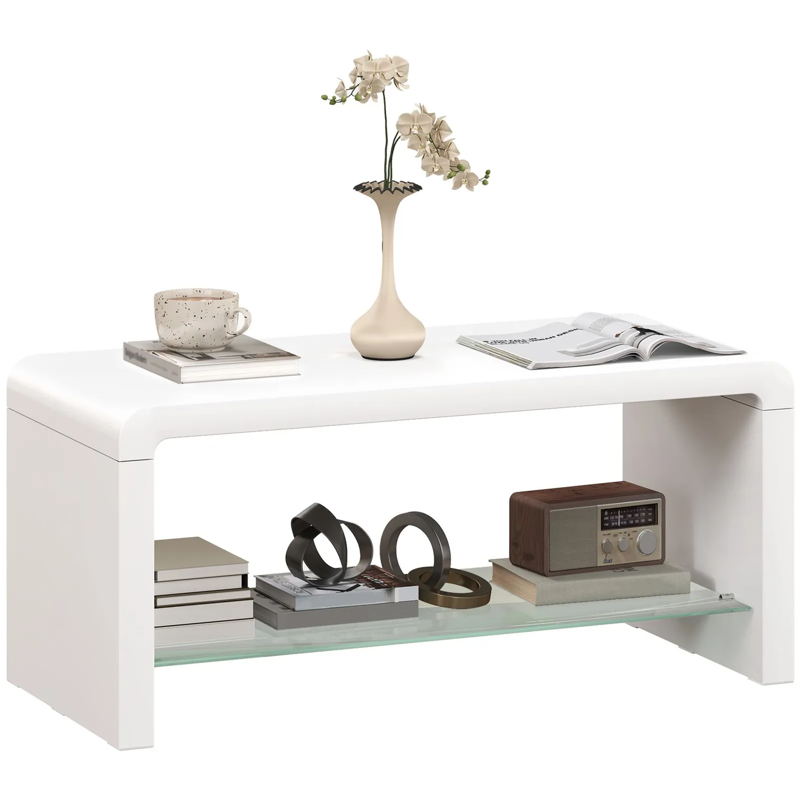 HOMCOM High Gloss Storage Coffee Table, Centre Table for Living Room, White 2