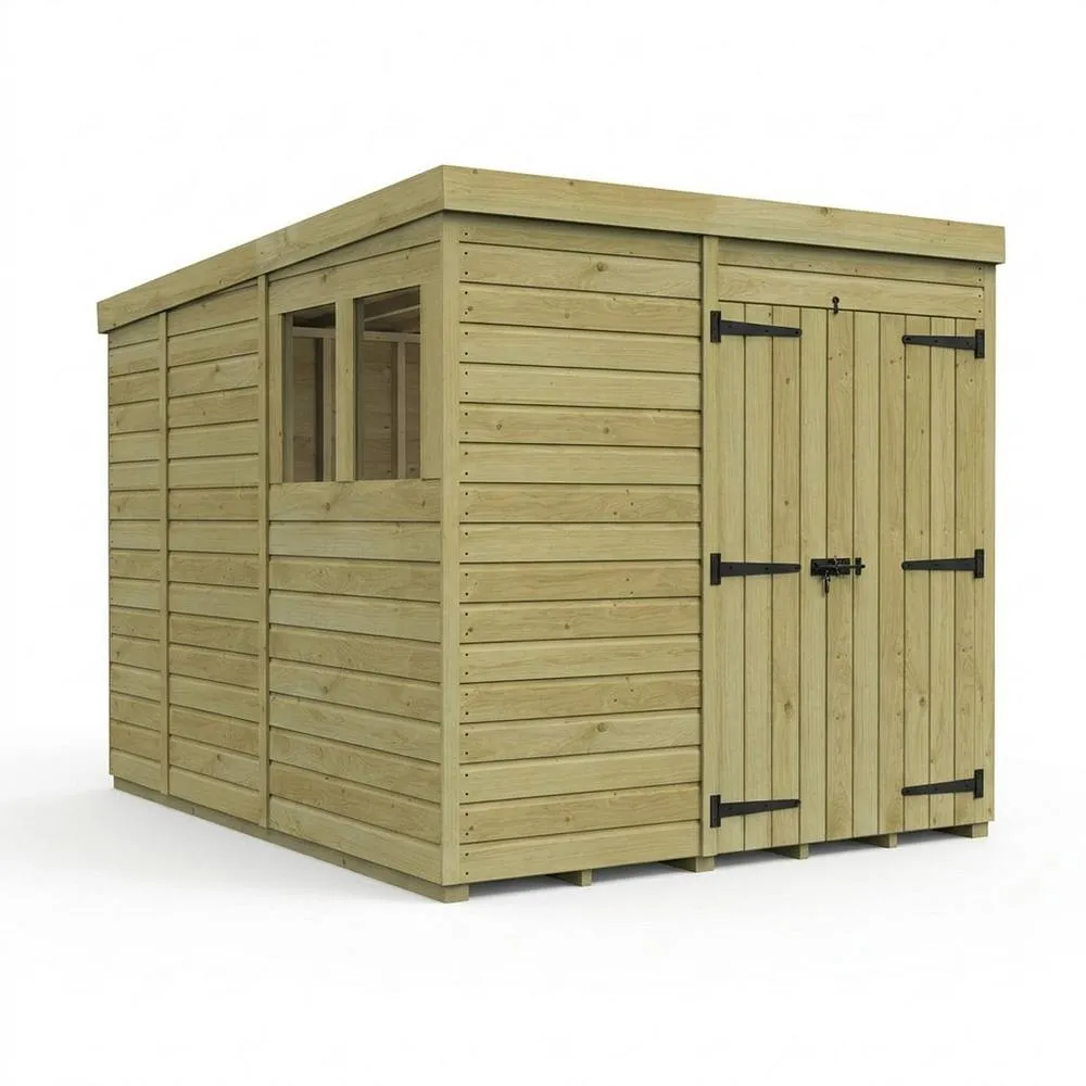 Buttercup Farm 7ft x 9ft Pent Garden Shed Double Door With Windows - Timber in Brown