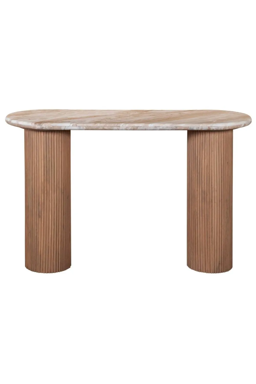 IH Design Upton Natural Marble & Wood Pedestal Console Table in Brown 2