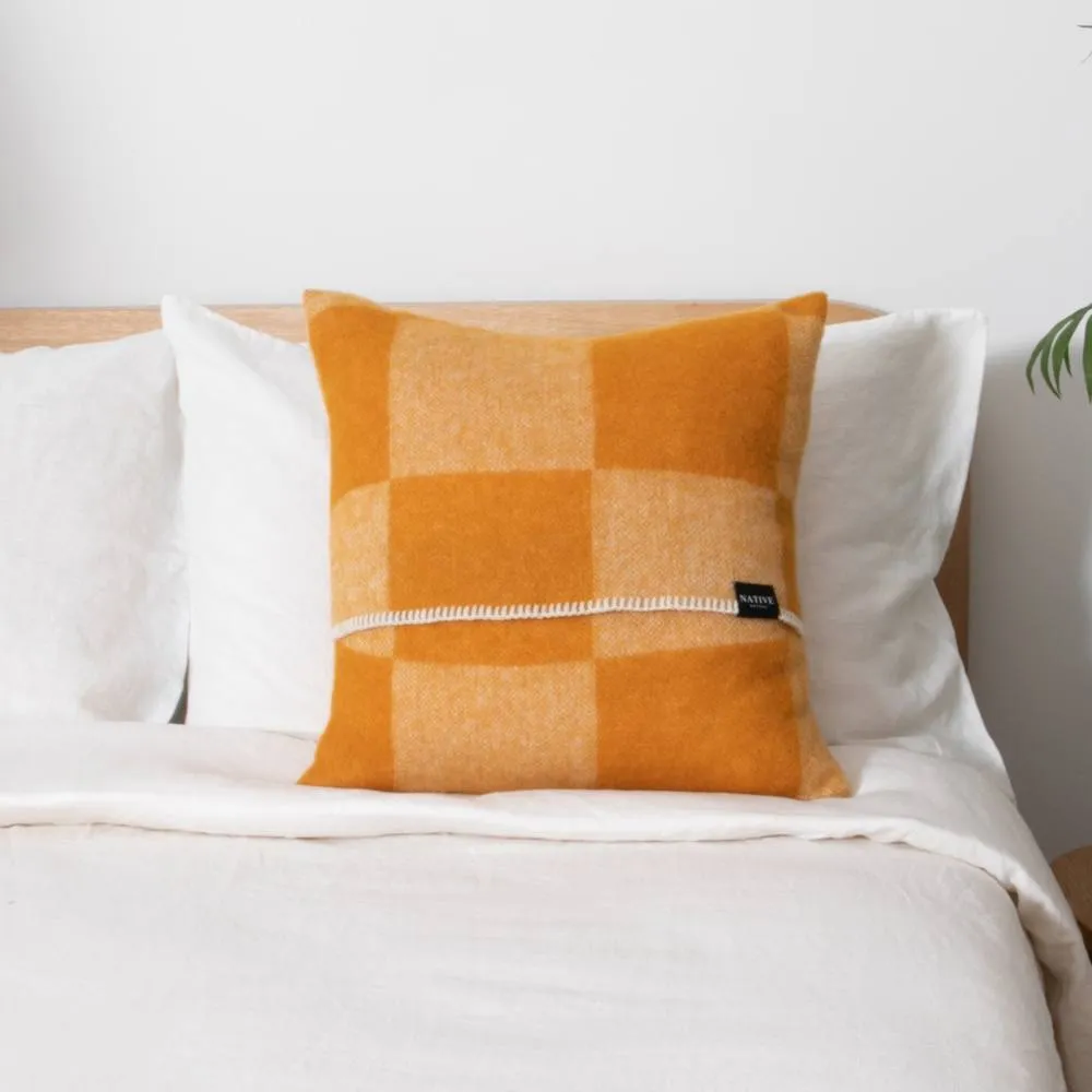 Native Natural Checkerboard Orange Wool Cushion 45x45cm