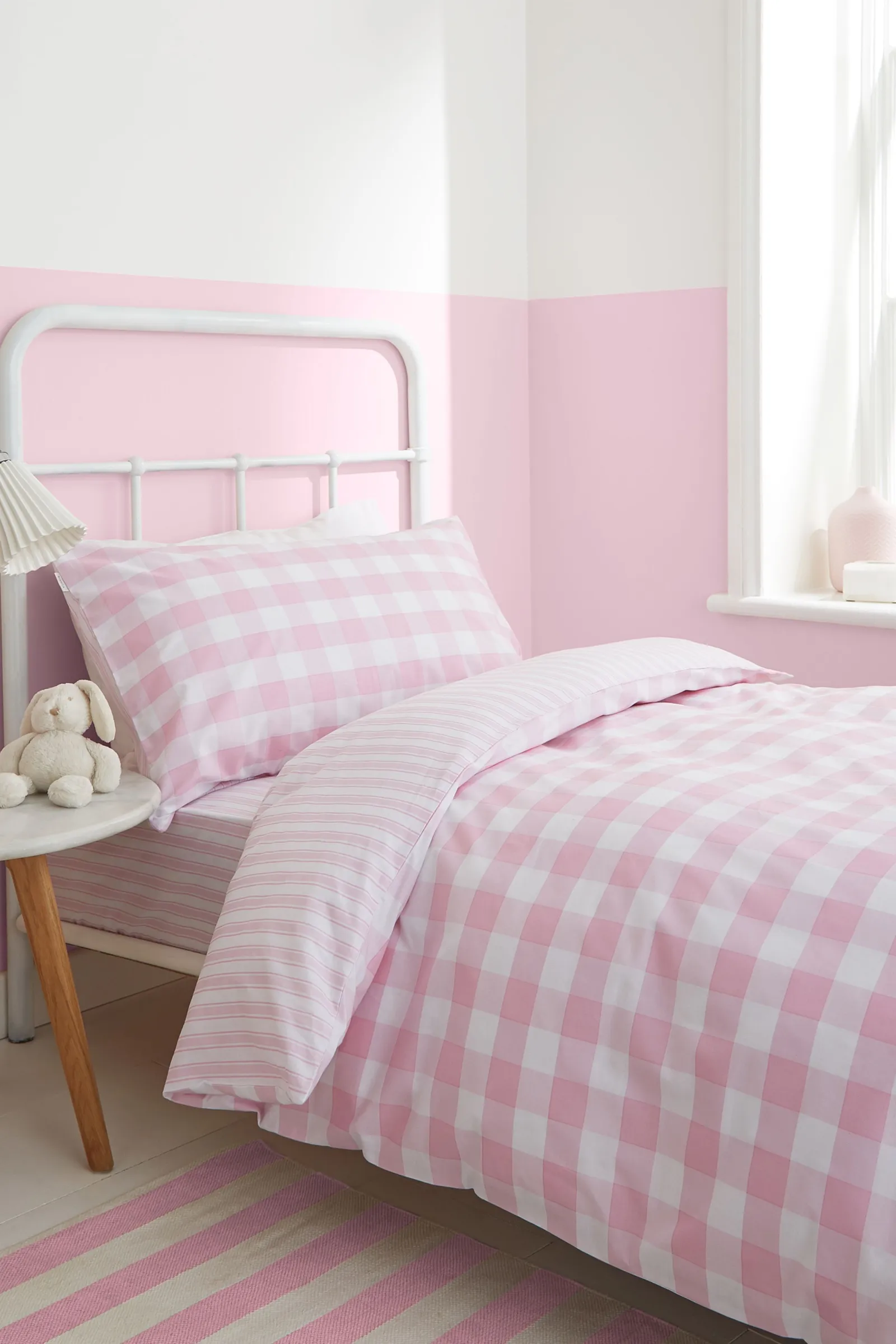 Bianca Check & Stripe Cotton Duvet Set in Pink
