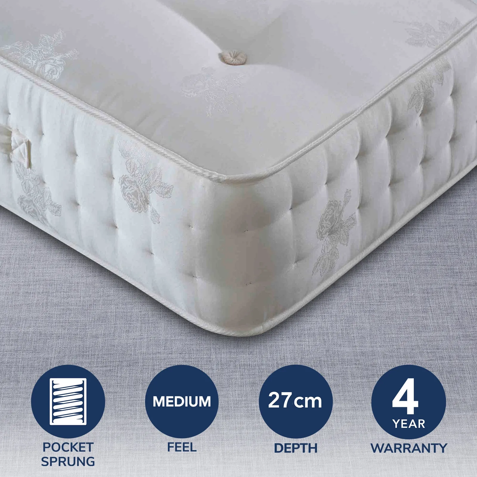 Bedmaster Medium Signature Gold 1800 Mattress White