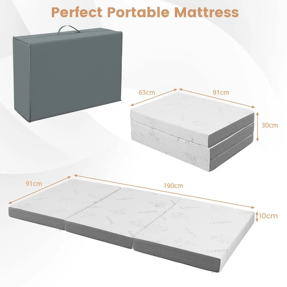 Costway Single Size 10 cm Folding Gel-Infused Tri-fold Mattress Topper Carry Bag RV Camp in White 2