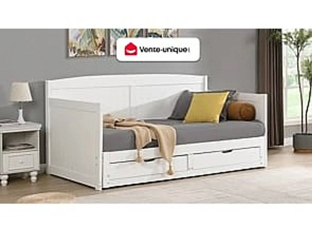 Vente-unique Day Bed With Trundle 90 X 190 Or 180 X 190 Cm - With Slatted Base and in White 4
