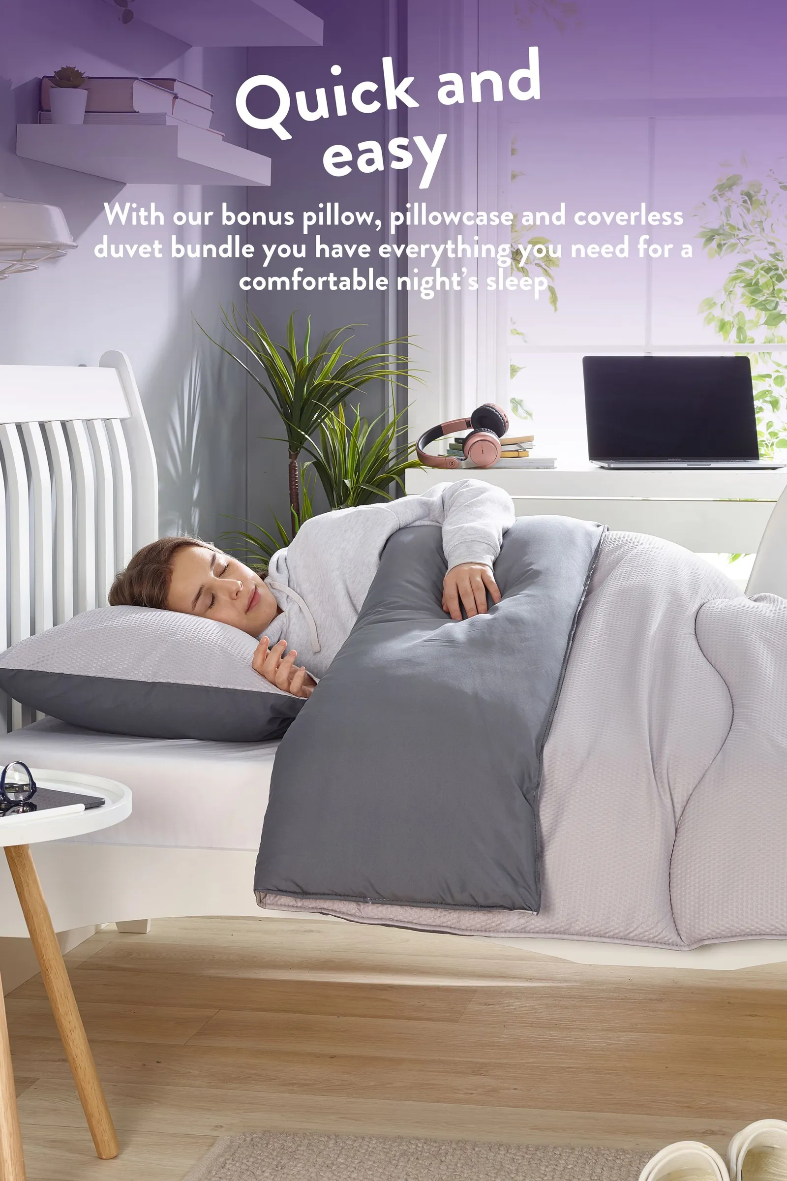 Slumberdown Back to Uni Embossed Waffle 10.5 Duvet, 2 Medium Pillows in Grey 2
