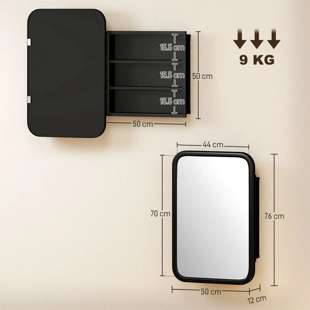 HOMCOM Bathroom Wall Cabinet with Mirror Black 3