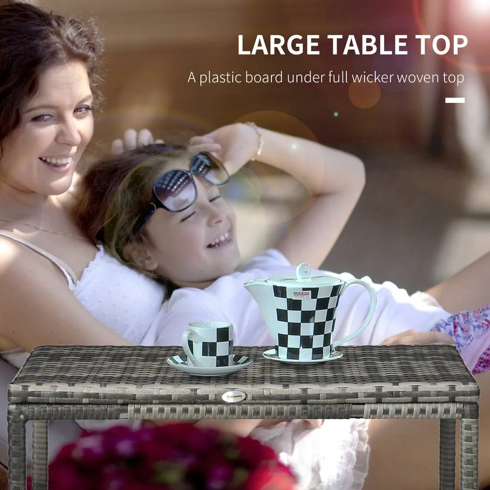OUTSUNNY Outdoor Coffee Table w/ Plastic Board Under the Full Woven Table Top, Grey 5