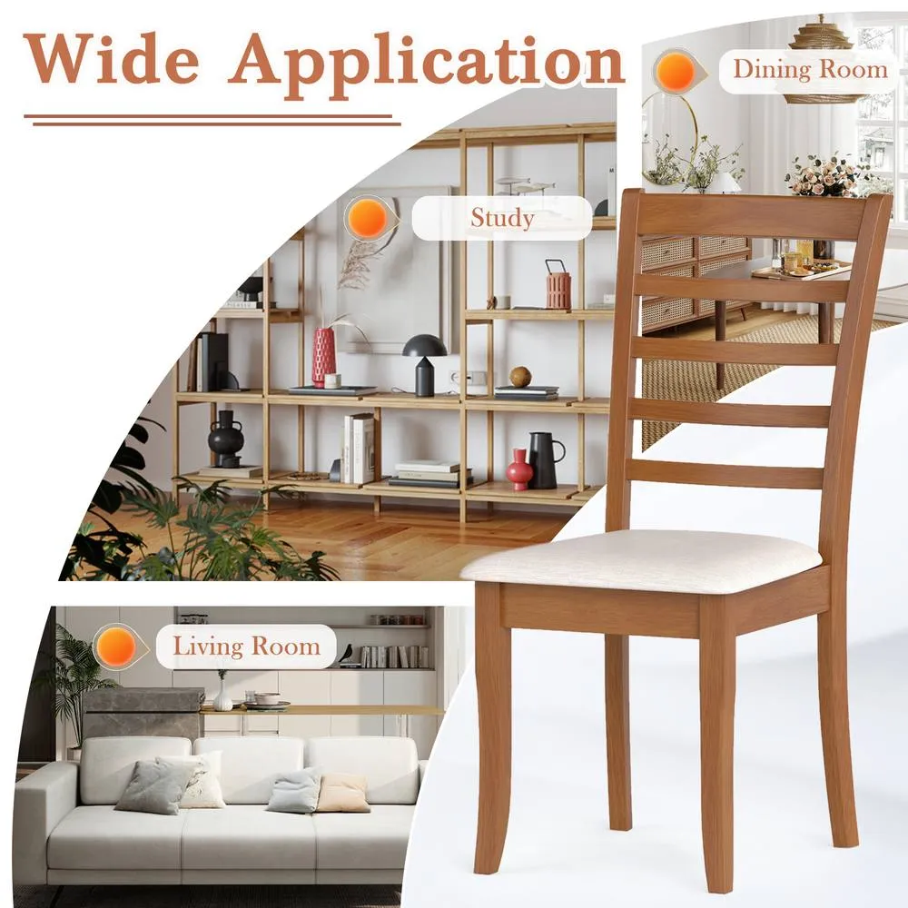 Costway 2PCS Wooden Dining Chair Modern Upholstered High back Kitchen Chair in Beige 6
