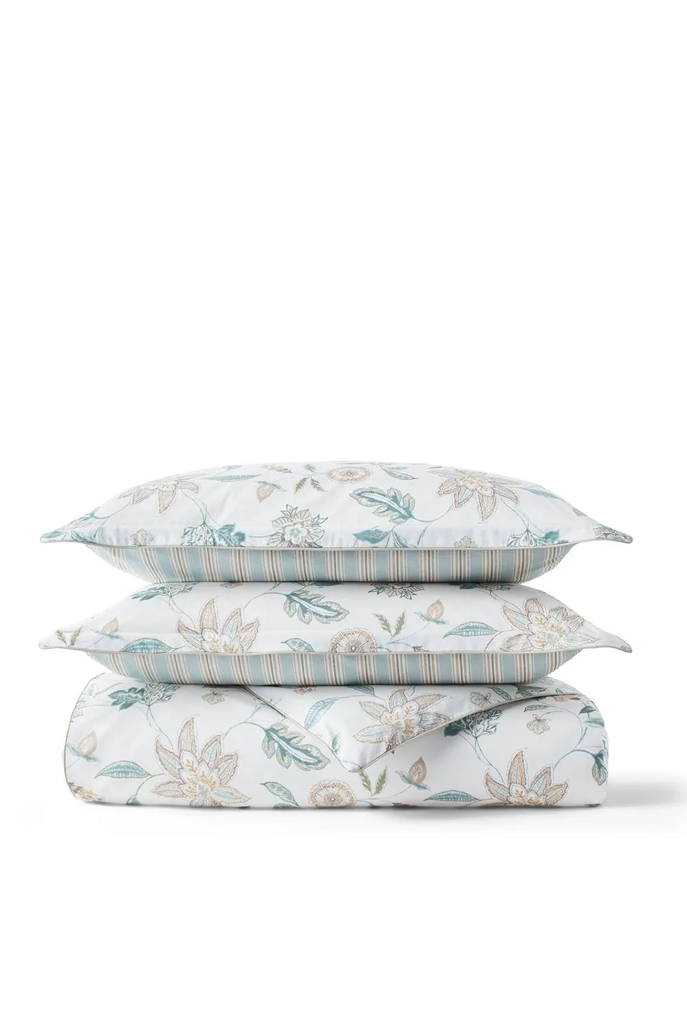CHRISTY 'Kew' Floral Stripe Reversible Cotton Sateen Duvet Cover Set in Aqua 2