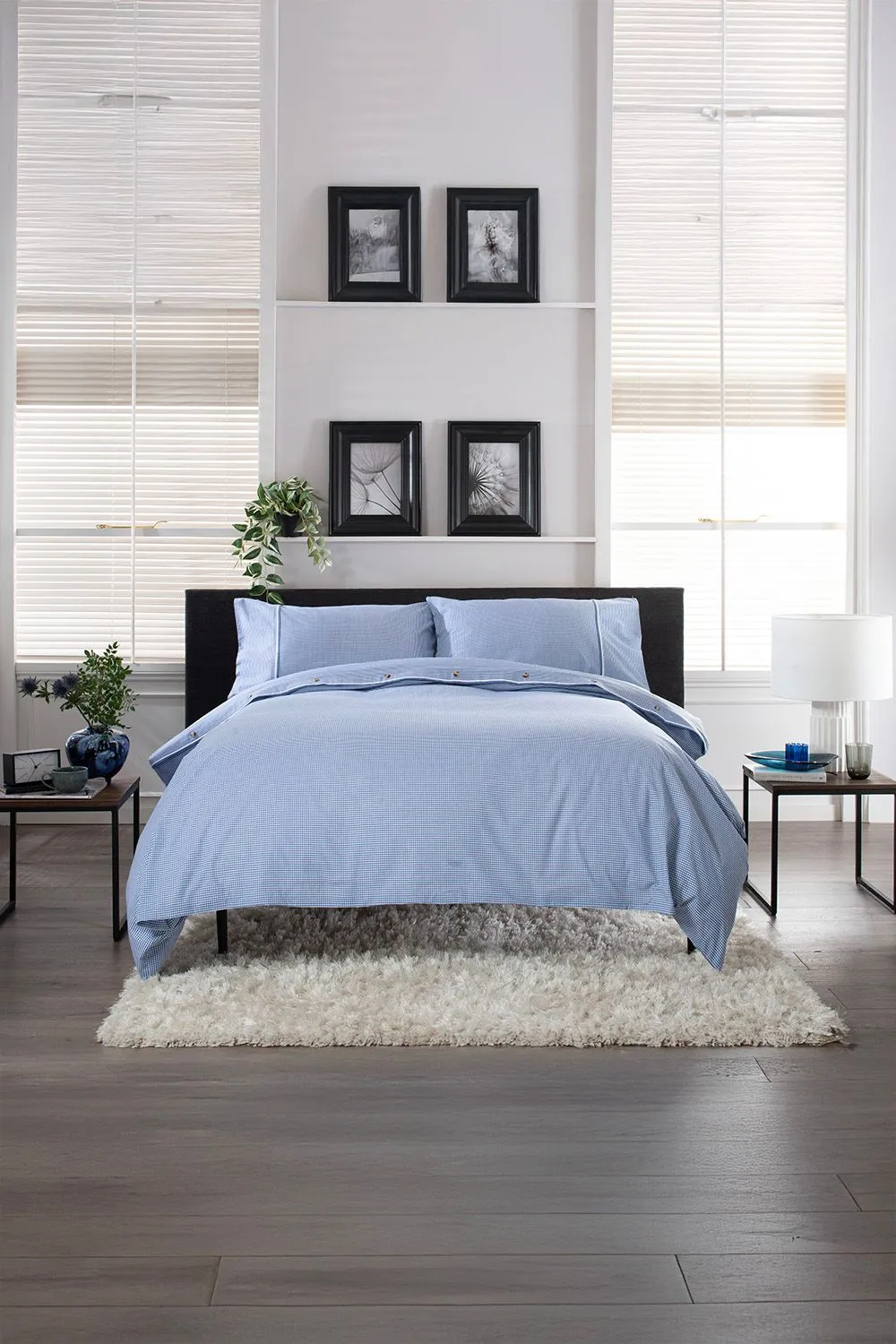 The Lyndon Company Gingham Duvet Cover Set - Soft & Breathable Cotton with Double Piped Edges in Blue