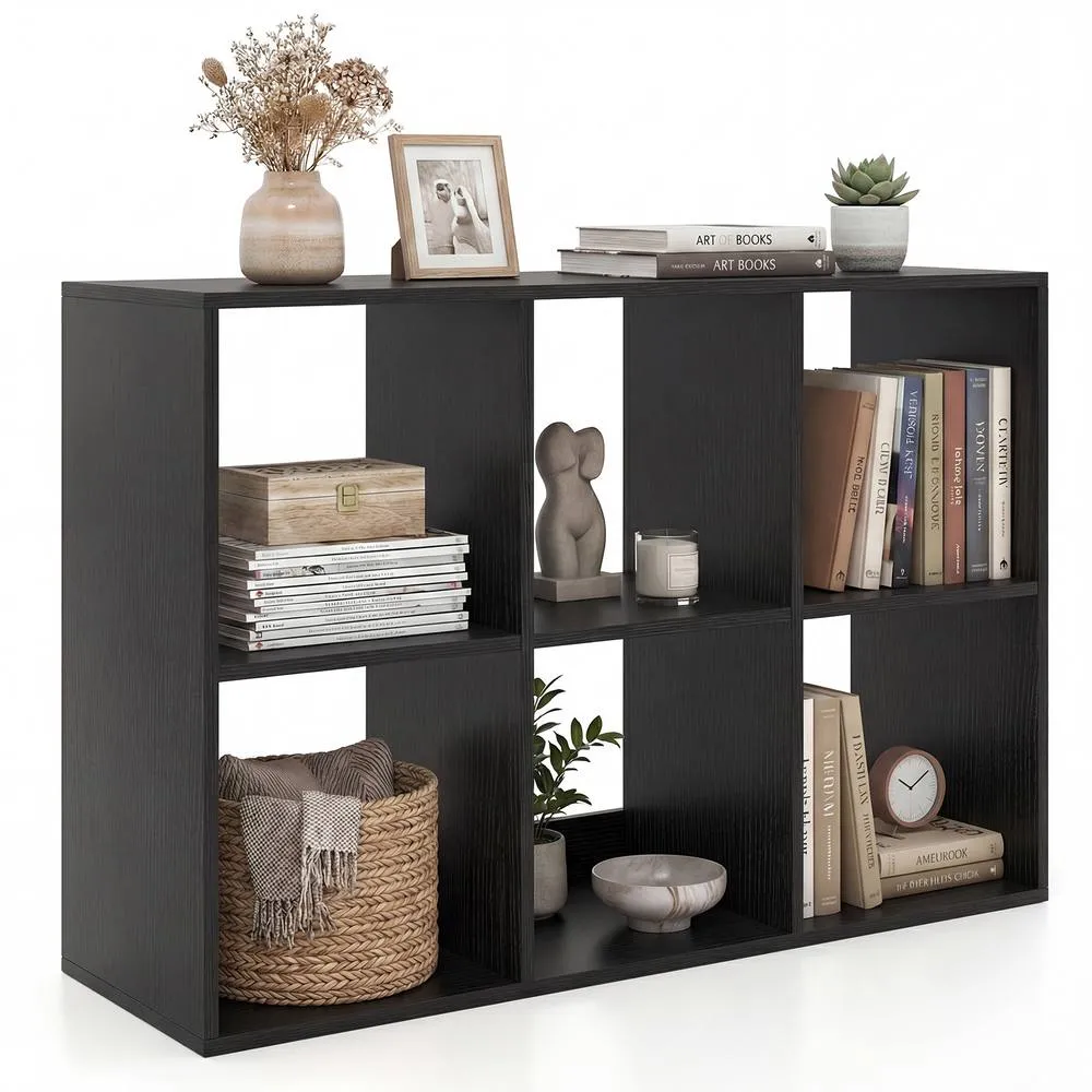 Costway 6-Tier Wall Mounted Bookshelf Wooden Ladder Shelf Modern Display Shelf in Black 3