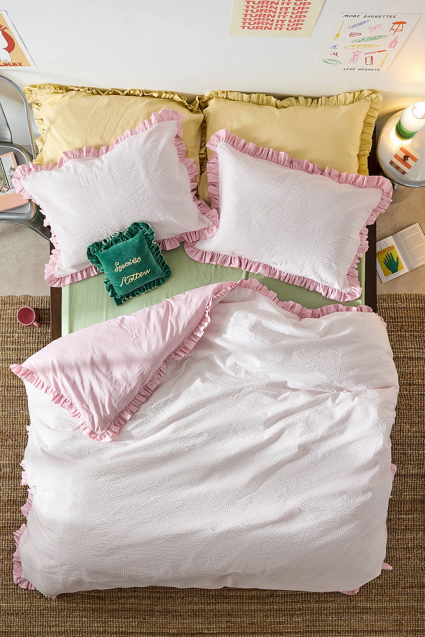 Pink Stripe Seersucker Duvet Set - Pink