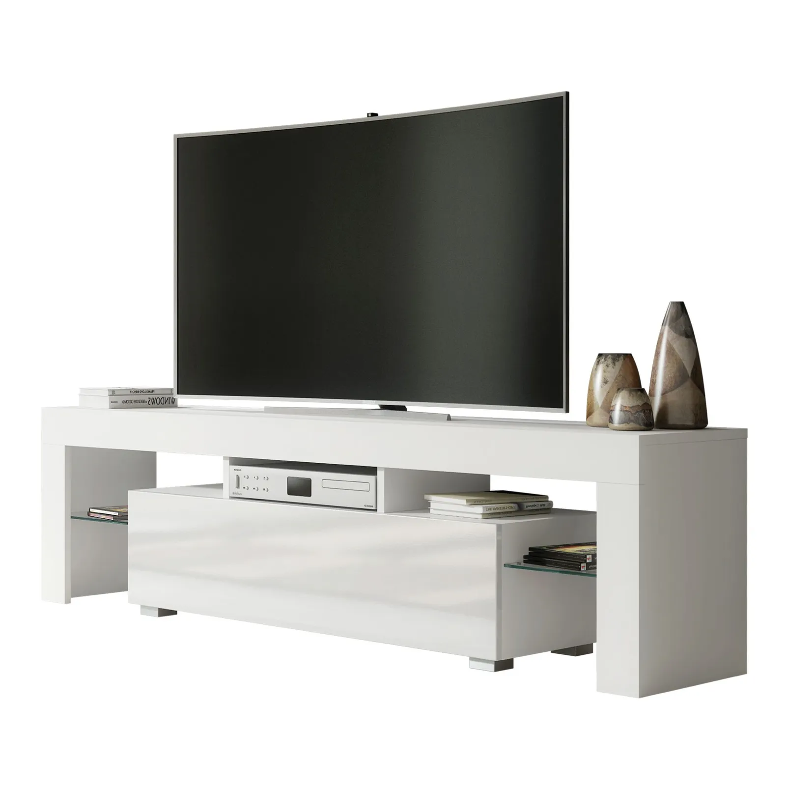 Creative Furniture TV Unit 160cm Stylish Modern - White with High Gloss Doors 5