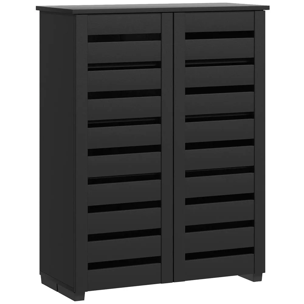 HOMCOM Shoe Storage Cabinet with Slatted Doors for 15 Pairs of Shoes in Black 2
