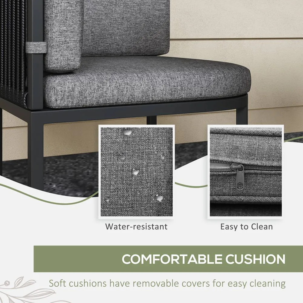 OUTSUNNY 4 Seater Rattan Dining Set with Cushions, Charcoal Grey in Dark Grey 5