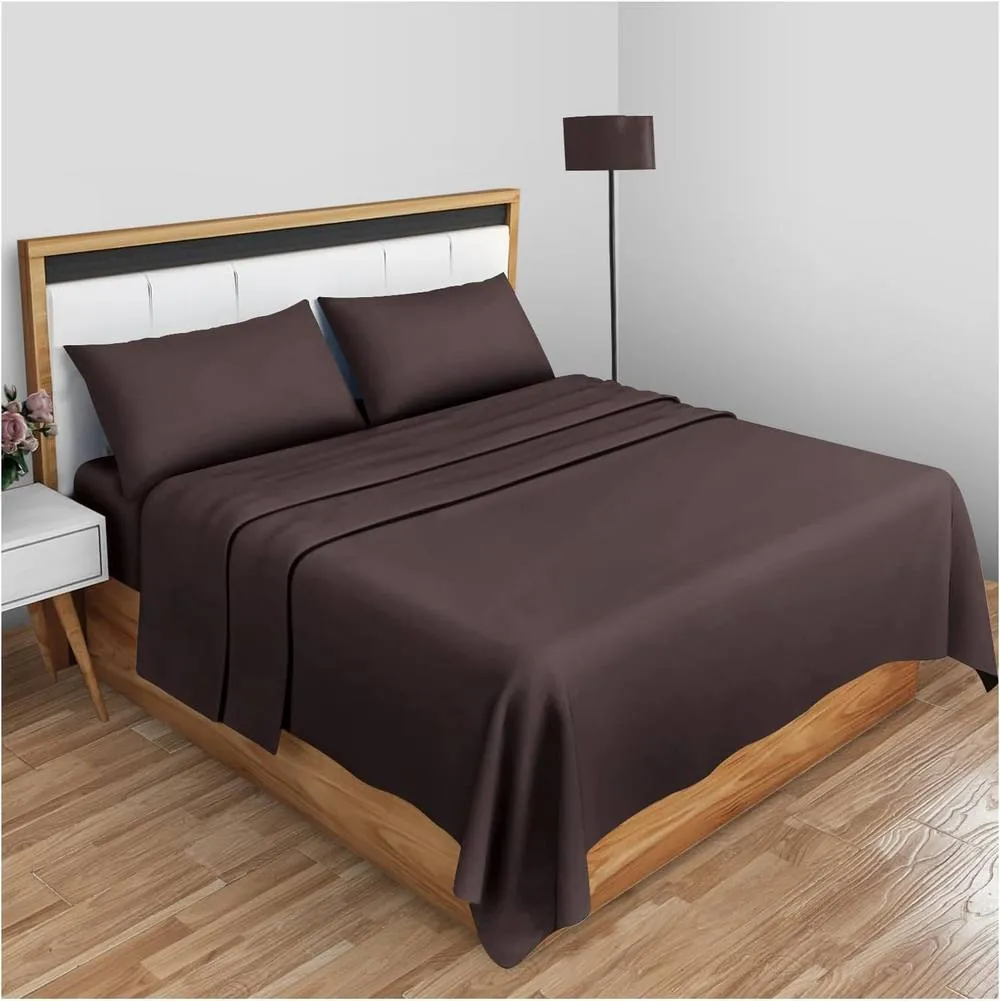 Homes-Linen 100% Egyptian Cotton Thread Count 200 Hotel Quality Flat Sheet in Chocolate
