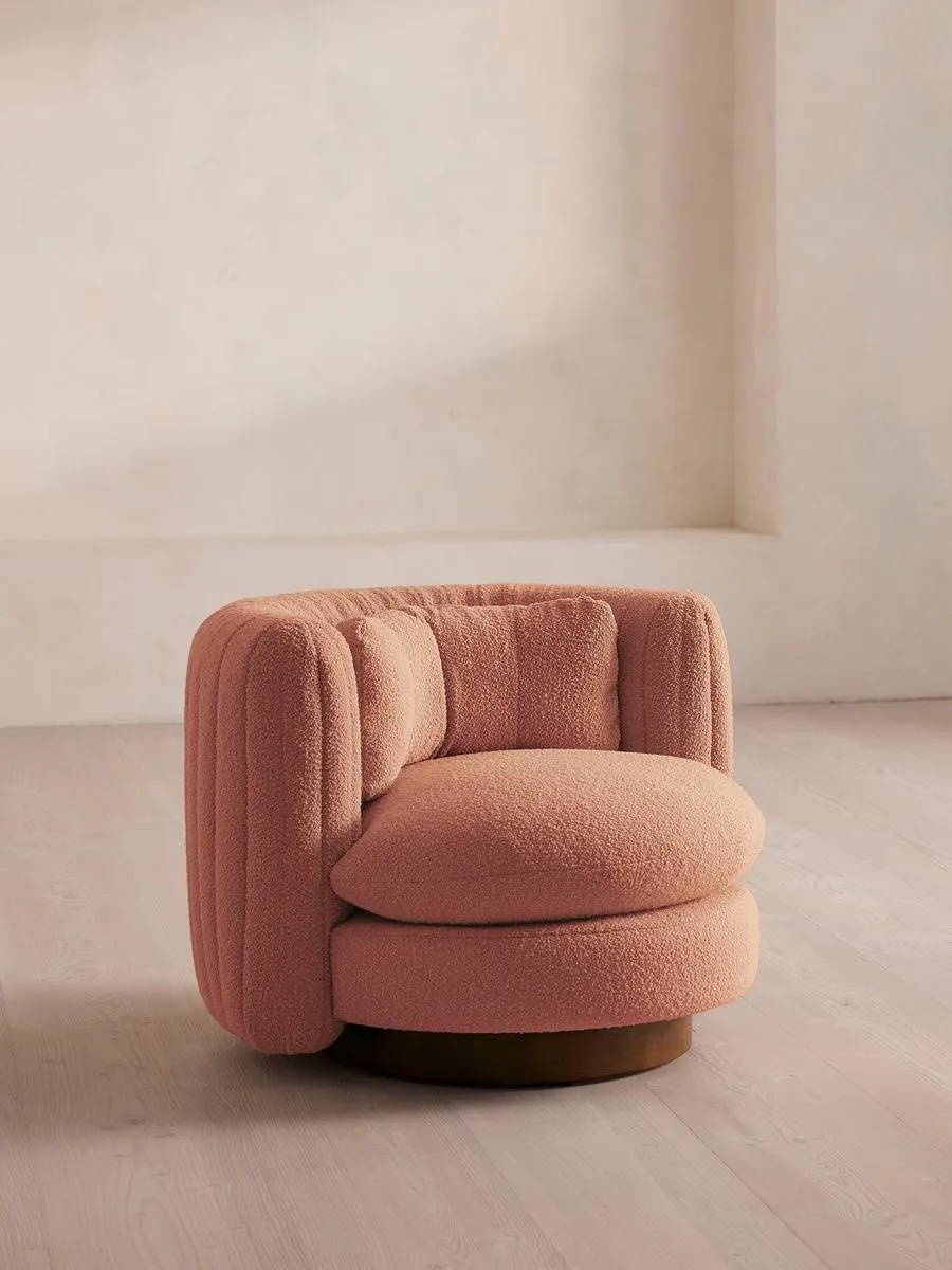 Vivienne Armchair, Textured Wool Boucle, Coral