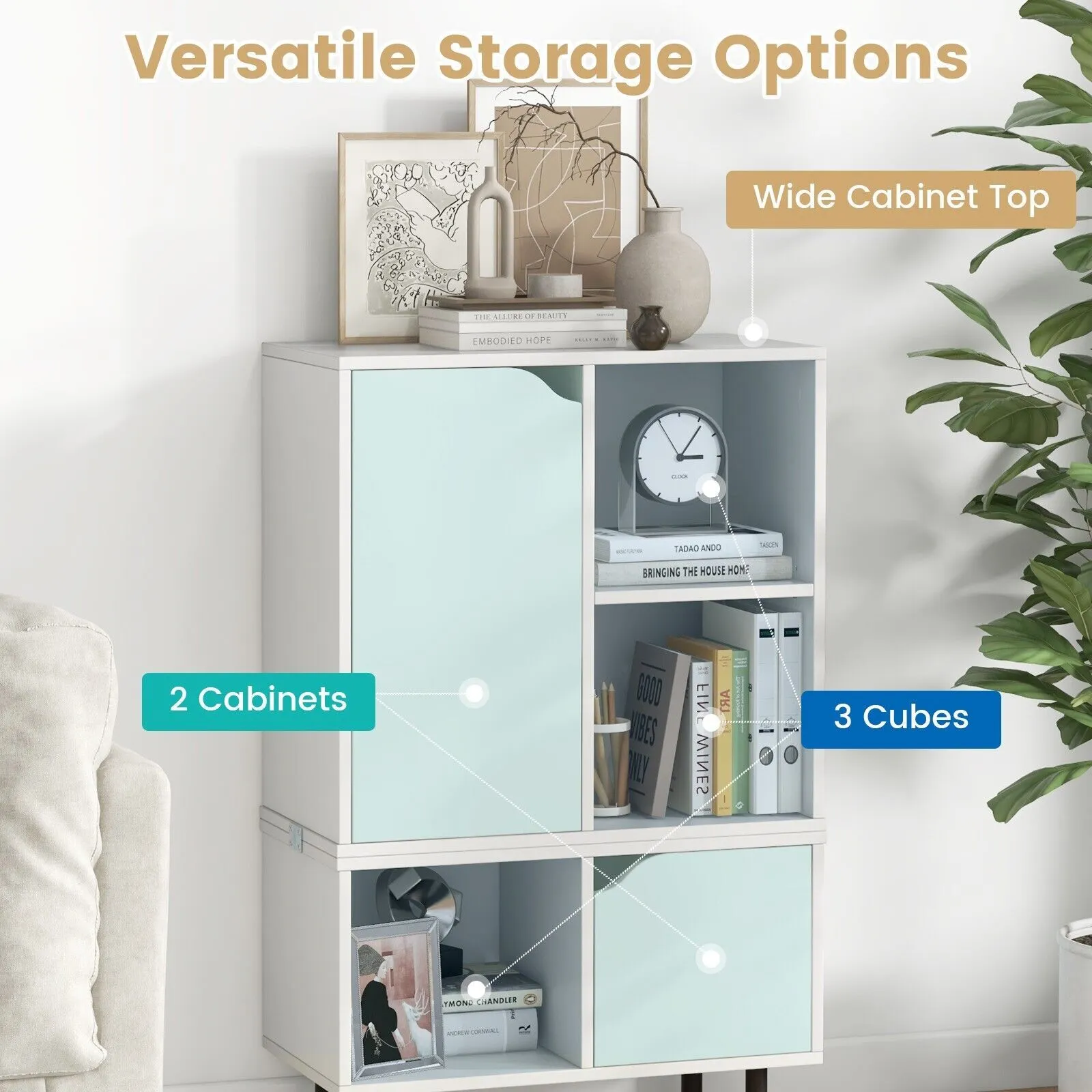Costway Stackable Bookcase Combination Lattice Cabinet Floor Open Bookshelf in White 6