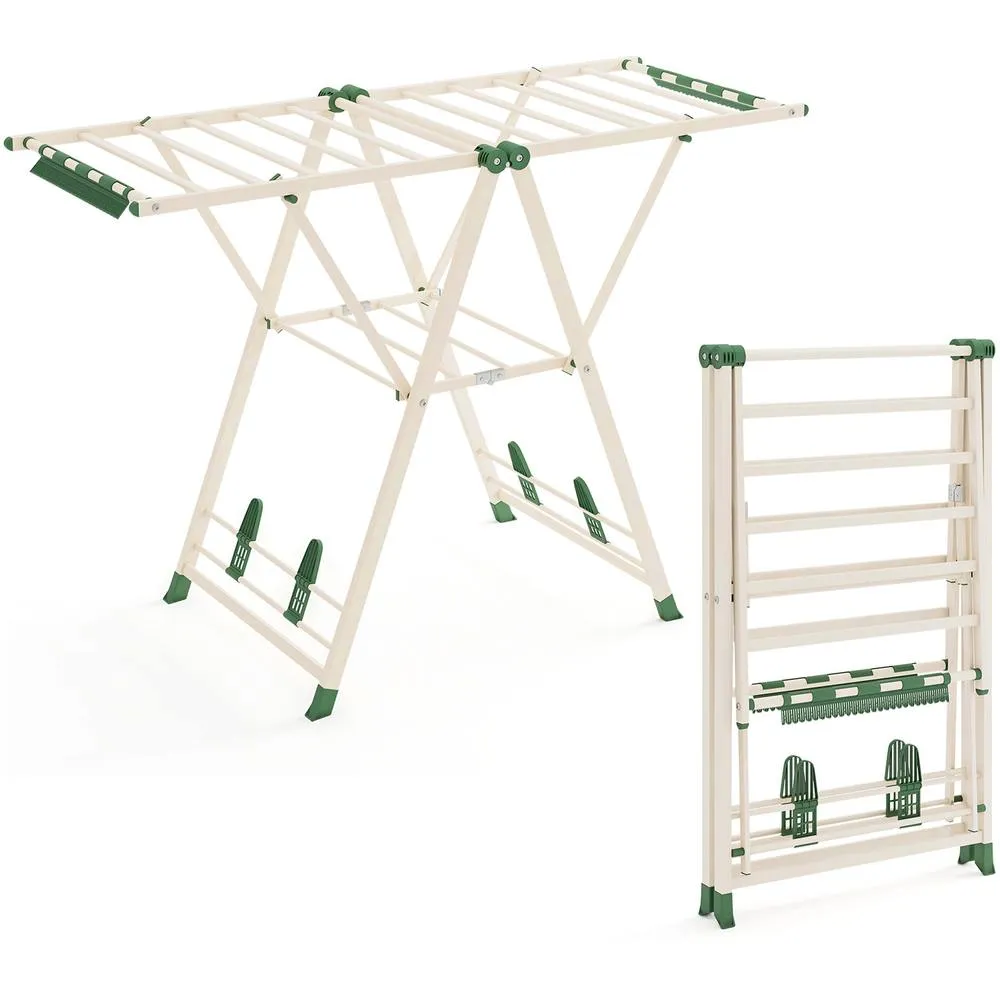 Costway Clothes Drying Rack Foldable Metal Laundry Drying Rack-Beige in Beige 4