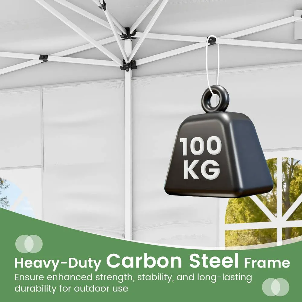 Costway 300 X 600cm Pop up Canopy Tent Patio Sunshade Shelter w/ 6 Sidewalls in White 4