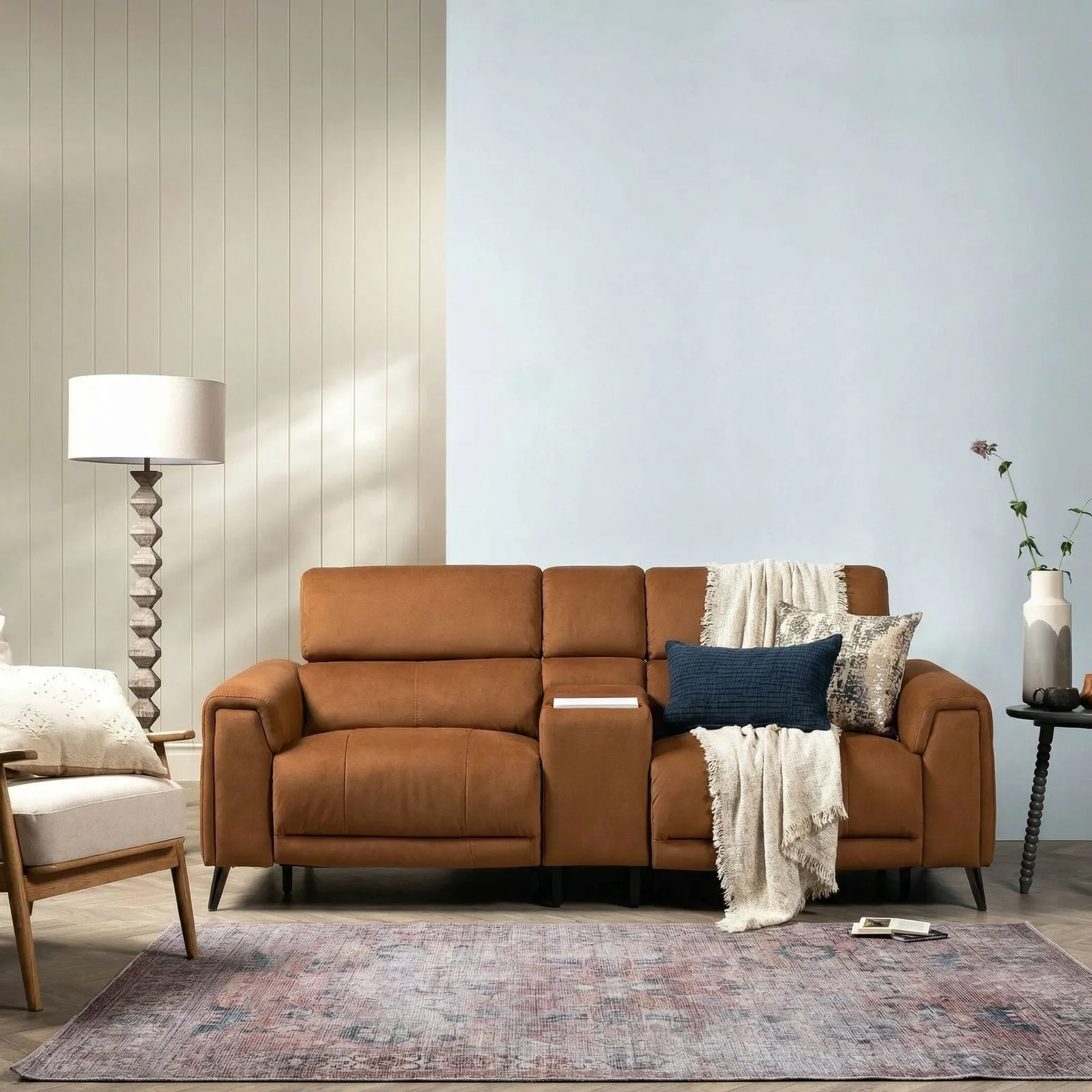 Kerren 2.5 Seater Power Recliner Recliner Sofa, Orange Fabric | Barker & Stonehouse 5