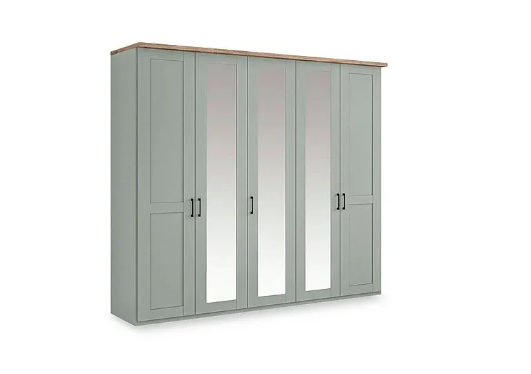 Adeline 5 Door Hinged Wardrobe with 3 Mirrors - Sage