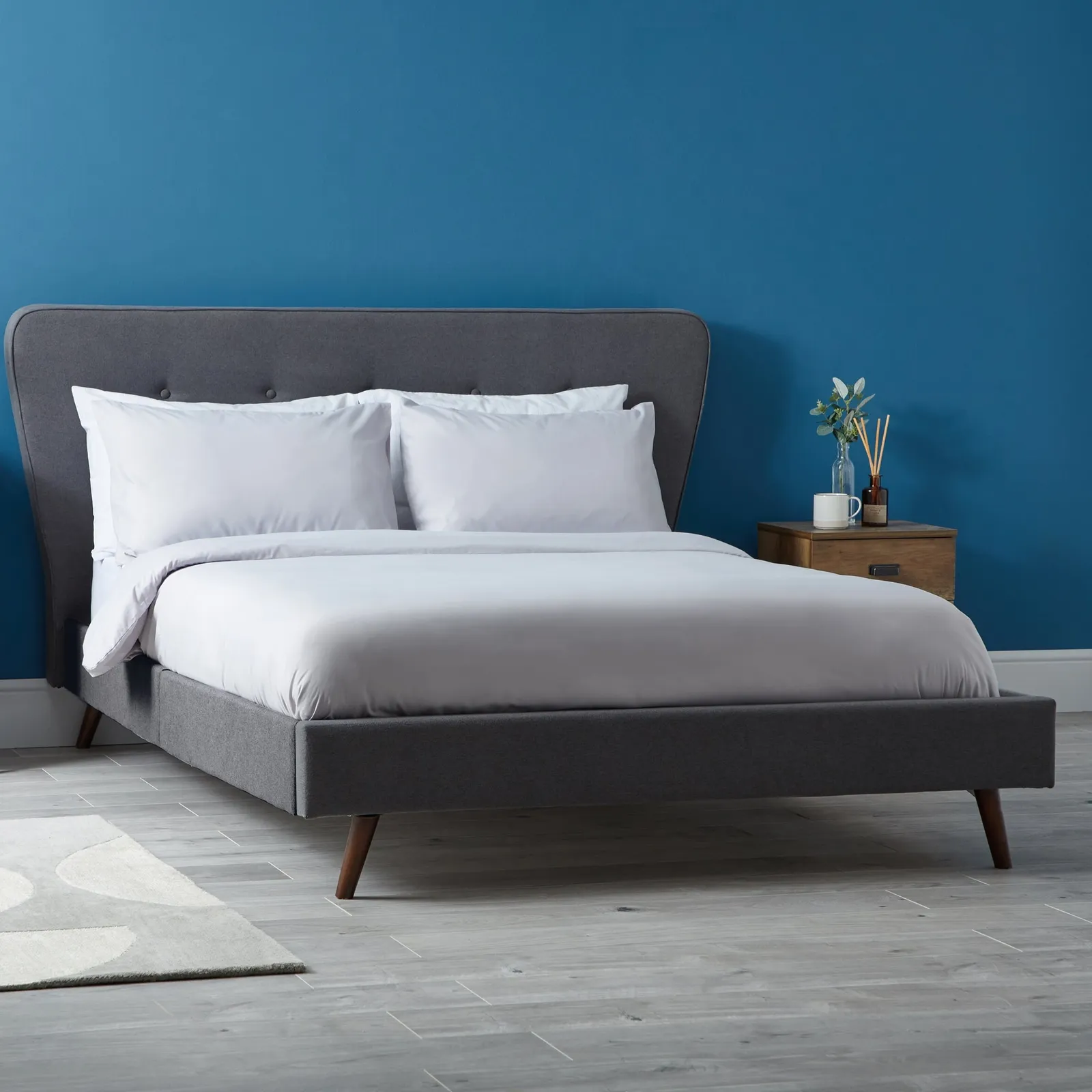 Mid Century Upholstered Bed - Dark Grey Dark Grey