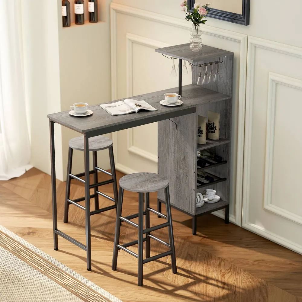 HOMCOM 3 Pieces Dining Room Set, 6-Tier Dining Table & Stools, Natural