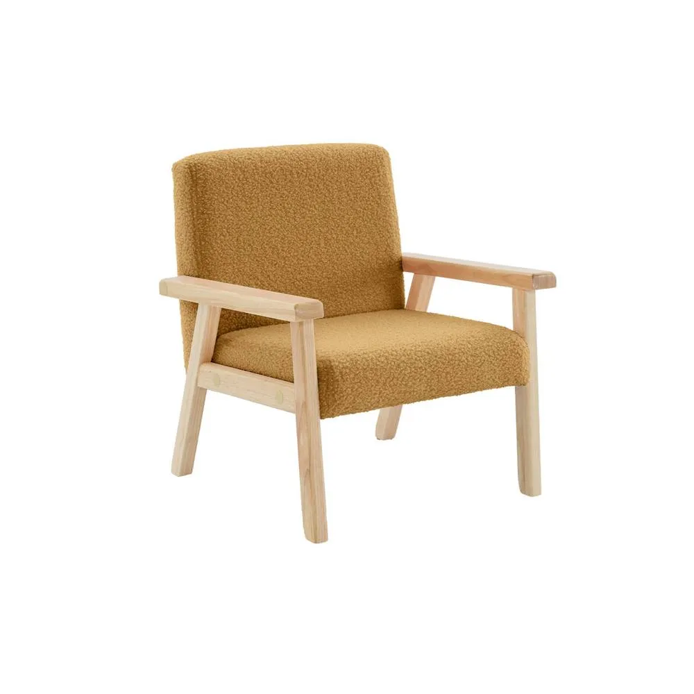 sweeek Children's scandi-style armchair in boucle fabric, rubberwood in Mustard 2