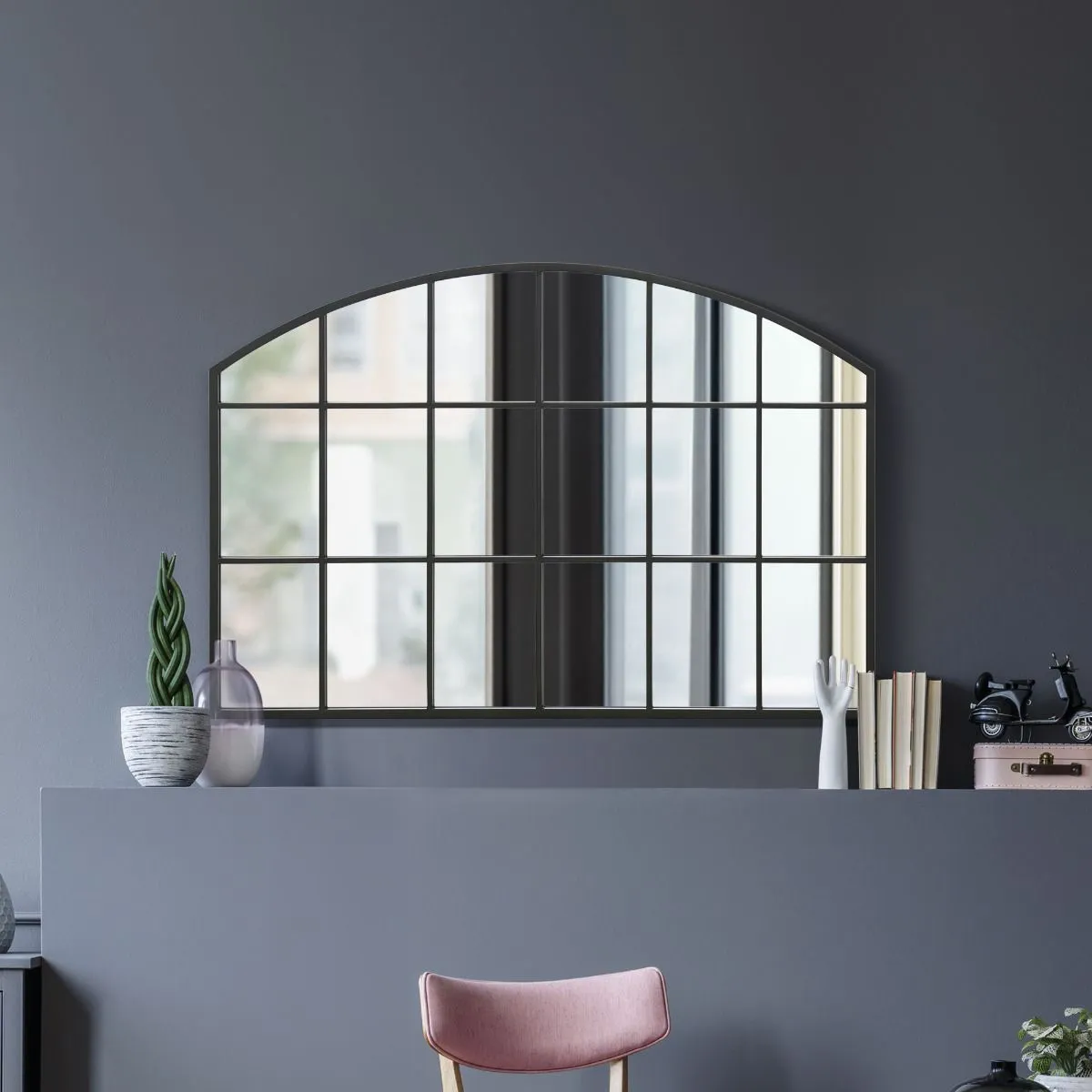 MirrorOutlet Black Framed Arched Wall Over Mantle Mirror 43" X 29" (110CM X 75CM) 6