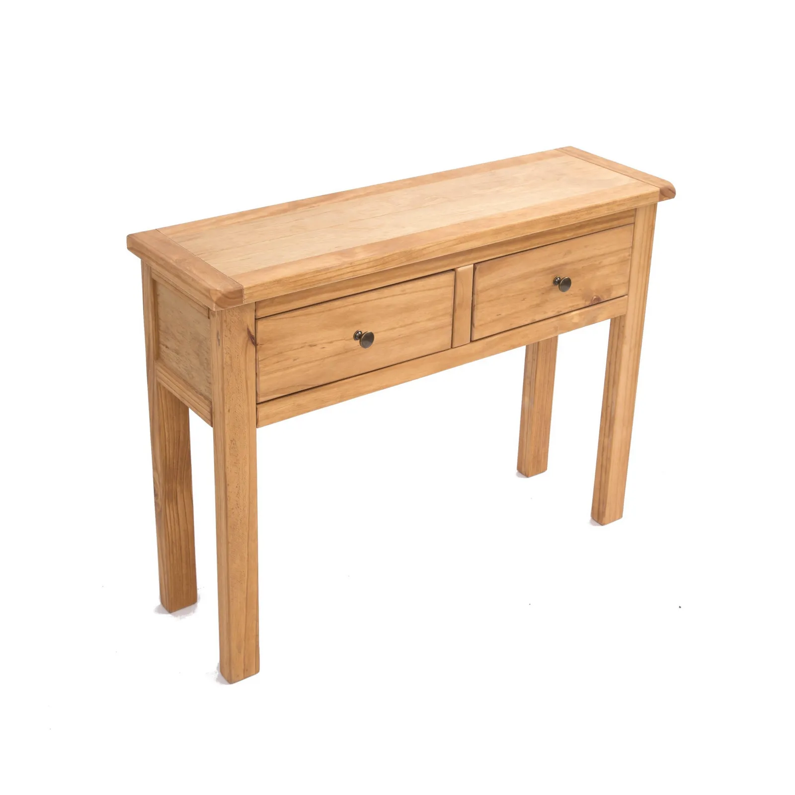 Cabinet Bits Lugo Waxed 2 Drawer Console Table Brass Knob in Light Brown 3