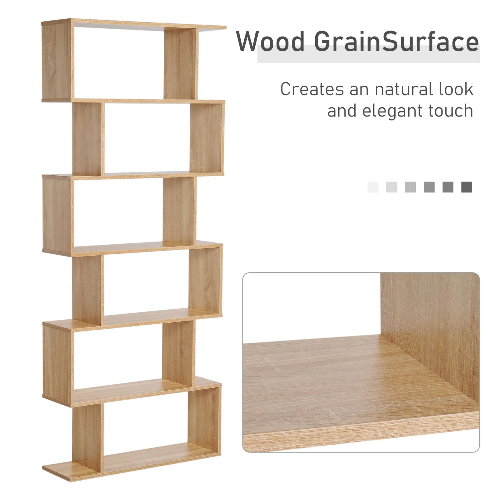 HOMCOM Storage Shelf Modern S-Shape Design Stand Unit Storage Display for Home in Light Oak 6