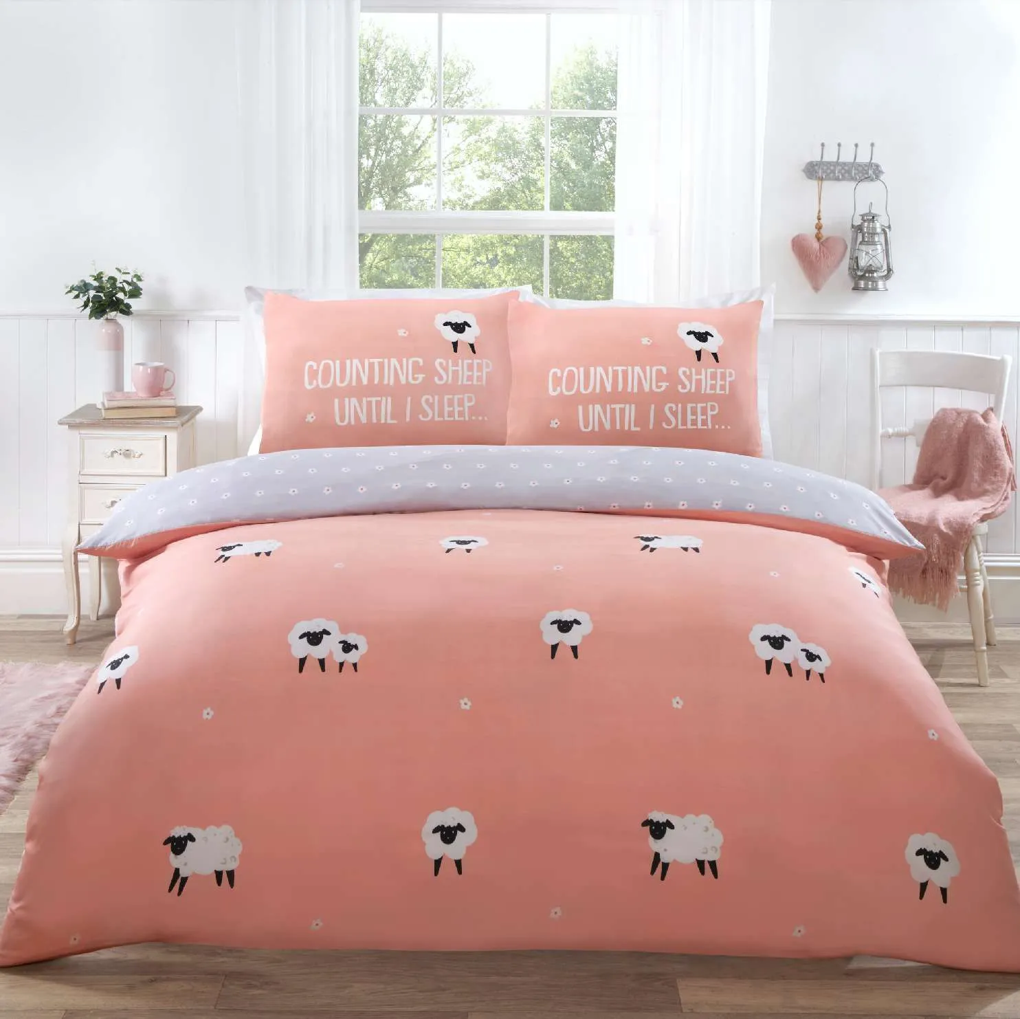 Rapport Home Counting Sheep Microfibre Duvet Cover Set Cover with Pillowcase in Dusty Pink